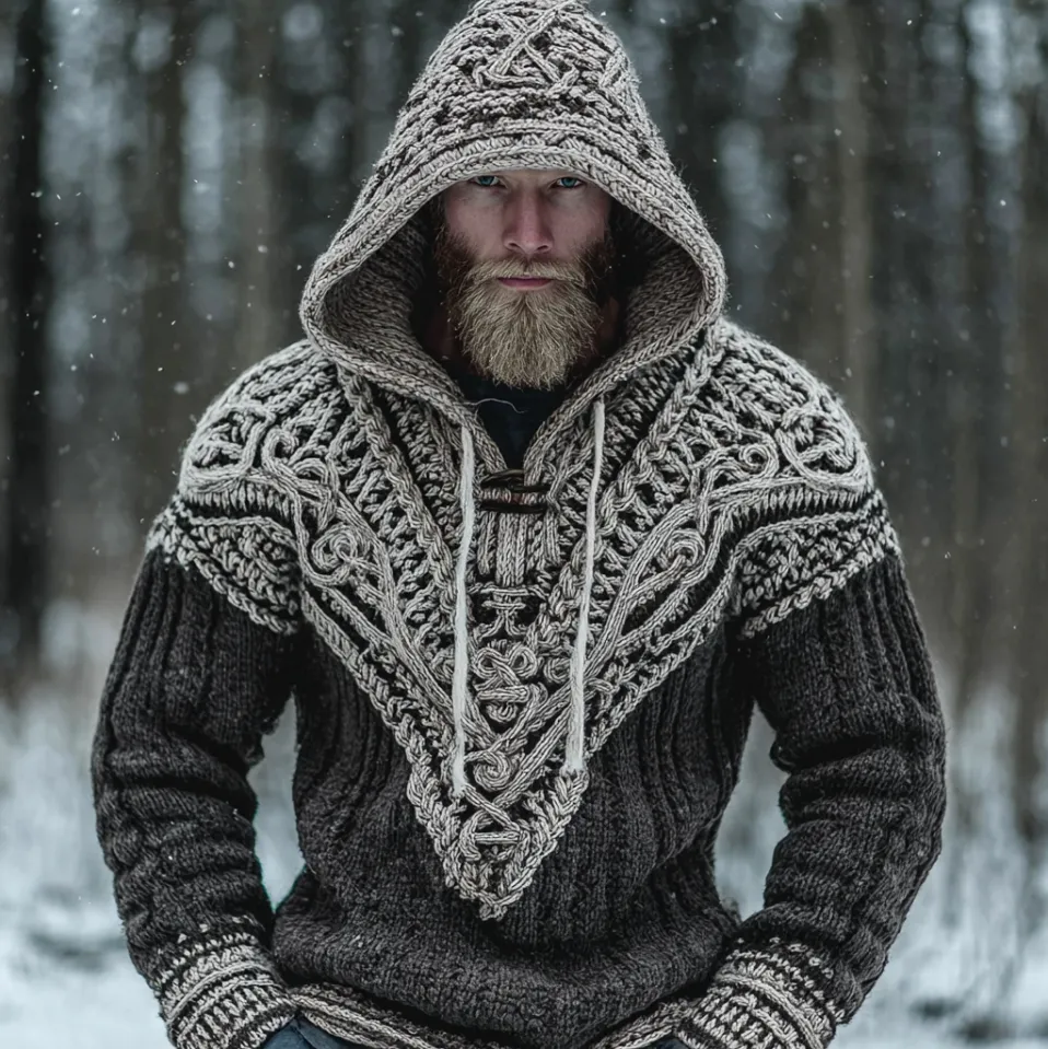 Men's Viking-style Winter Warm Hooded Knitted Sweater