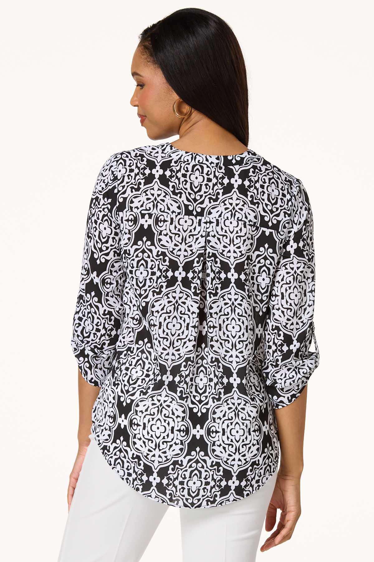 Black White Geo Zip Up Top