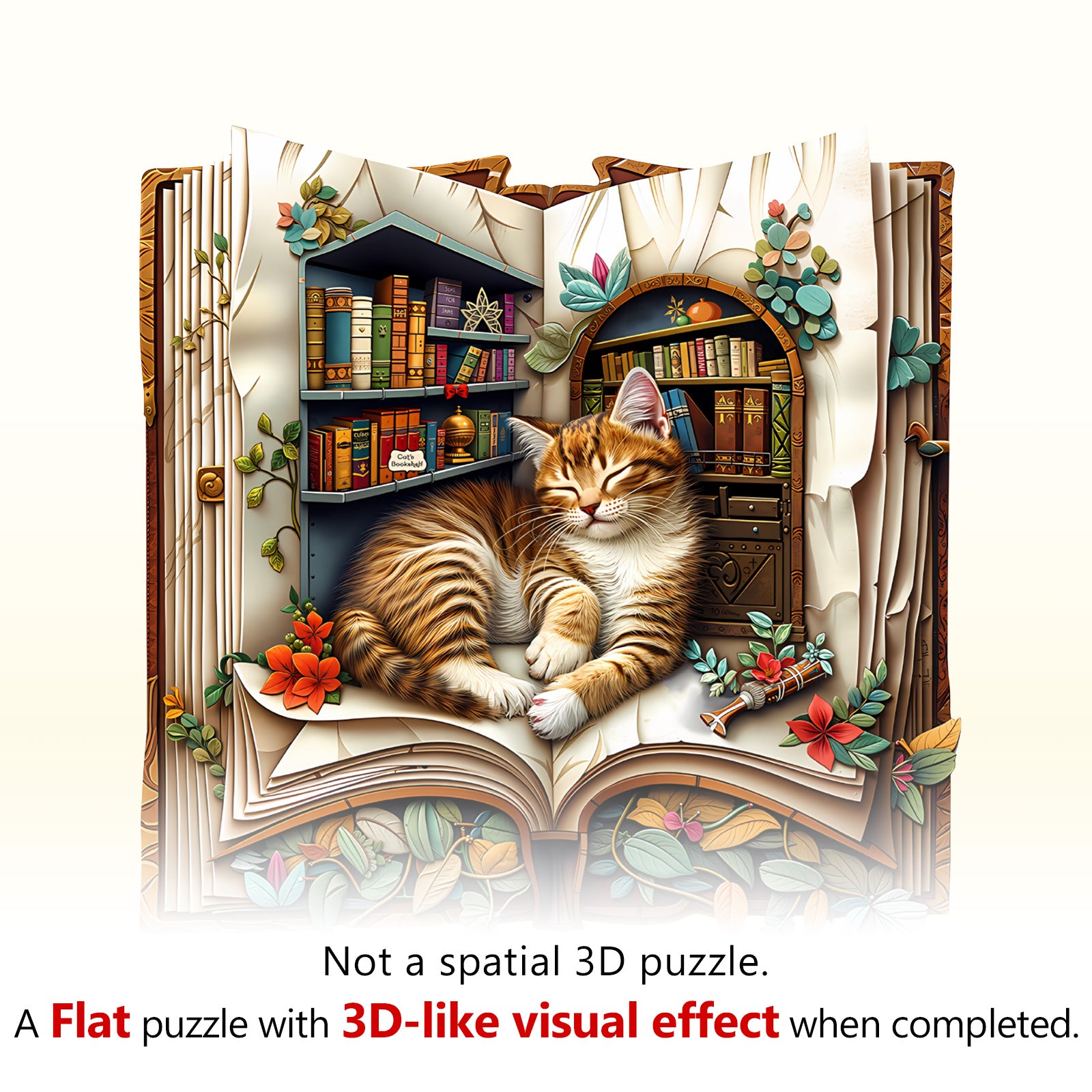 Cat in the book Wooden Jigsaw Puzzle