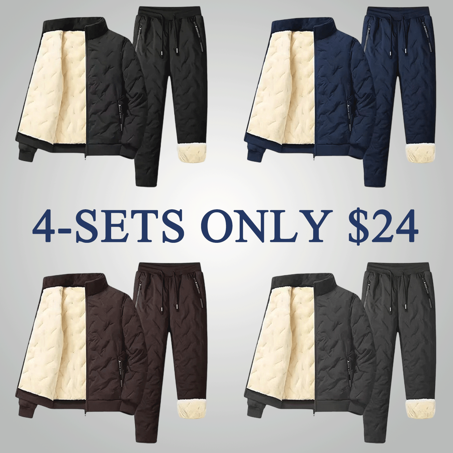 Men’s Warm Fleece-Lined Jacket & Pants 2-Piece Set