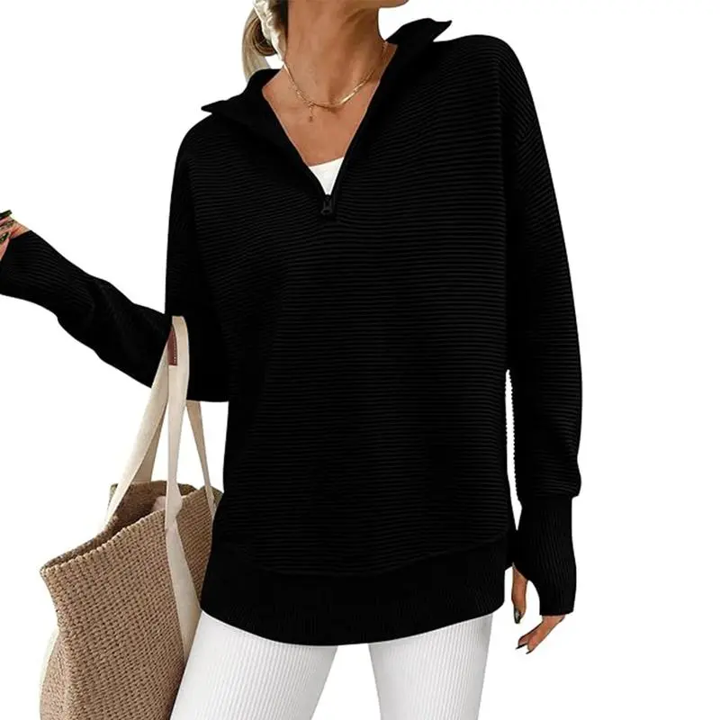 Women's Long Sleeve Quarter Zip Pullover Sweater