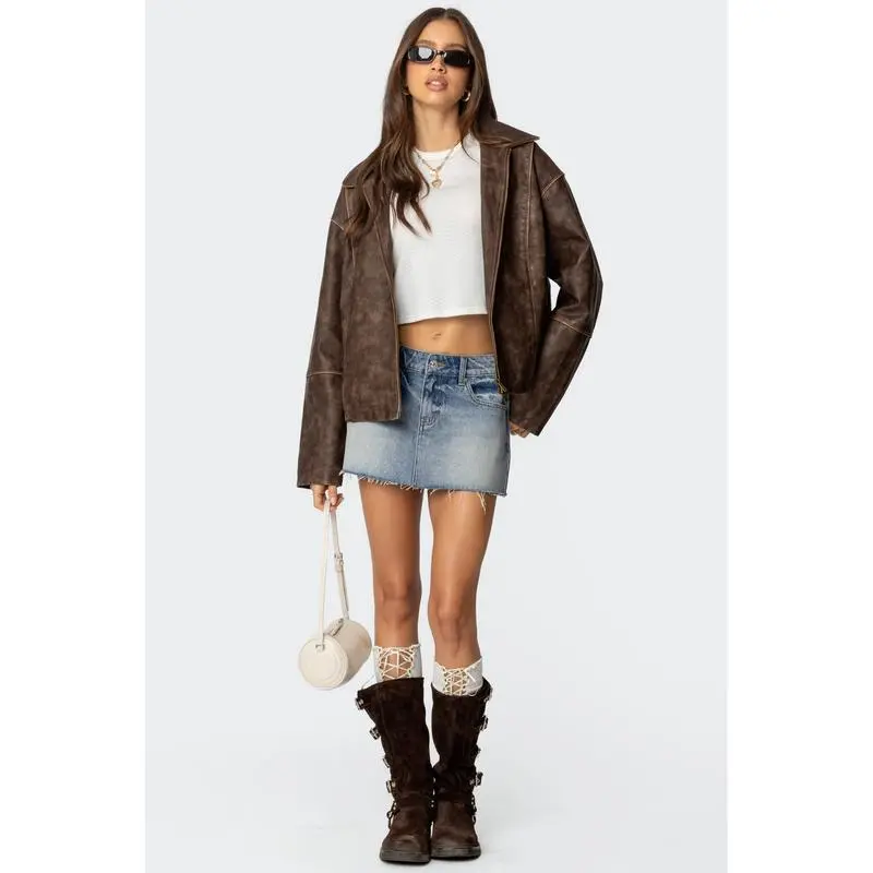 Oversized Washed Faux Leather Jacket