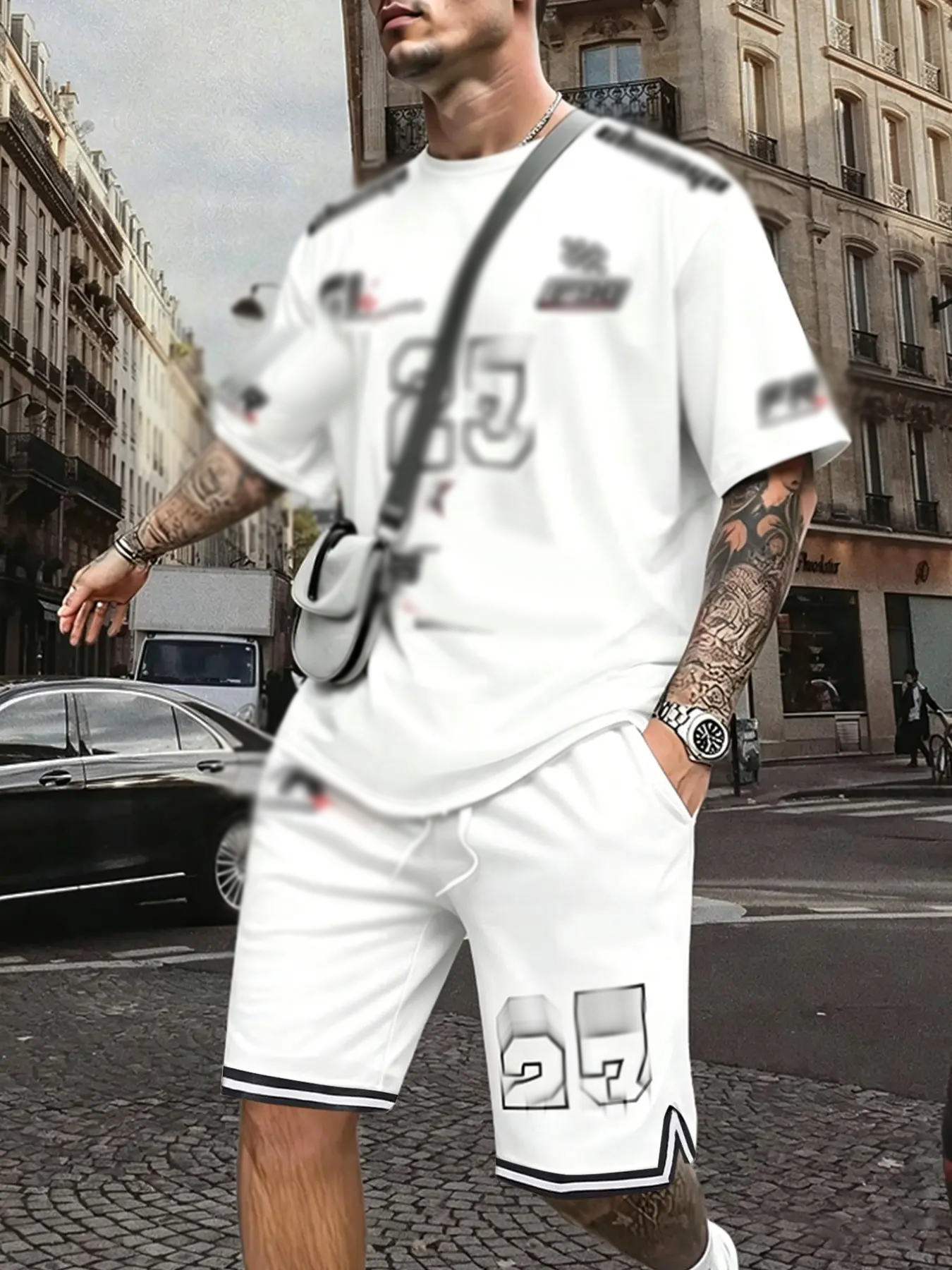 Two-Piece Set Men's Letter Print Short Sleeve T-shirt & Track Shorts Set