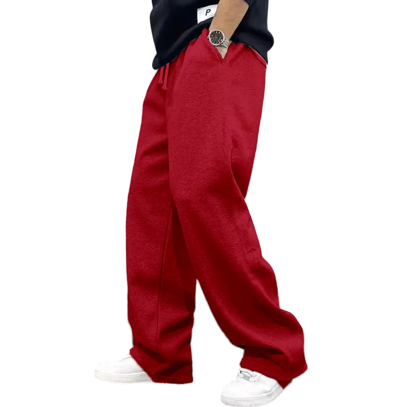 Men's Casual Fashionable Versatile Trendy New Plain Simple Drawstring Wide-Leg Long Pants
