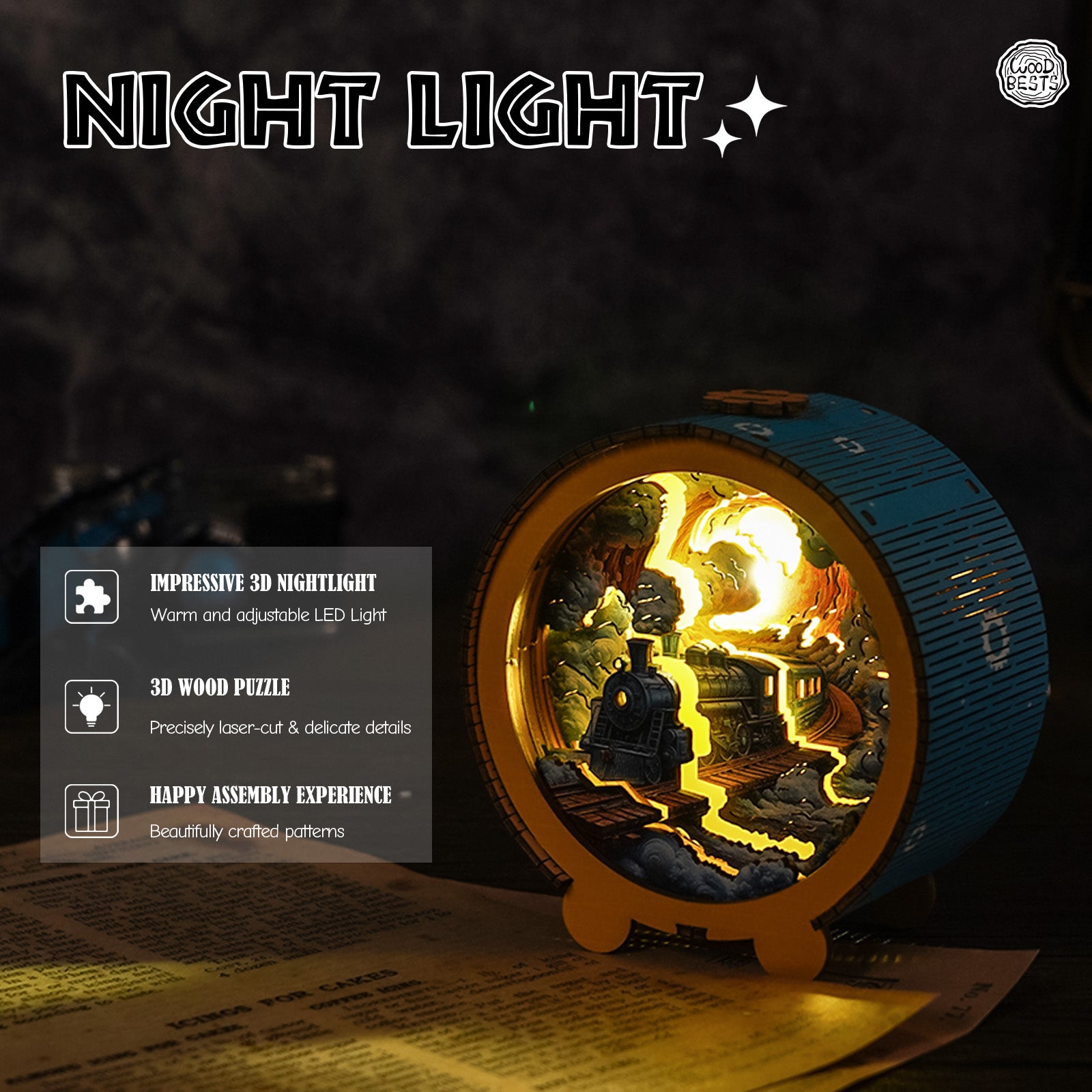 Steam Train Kit - 3D Wooden Puzzle Night Light