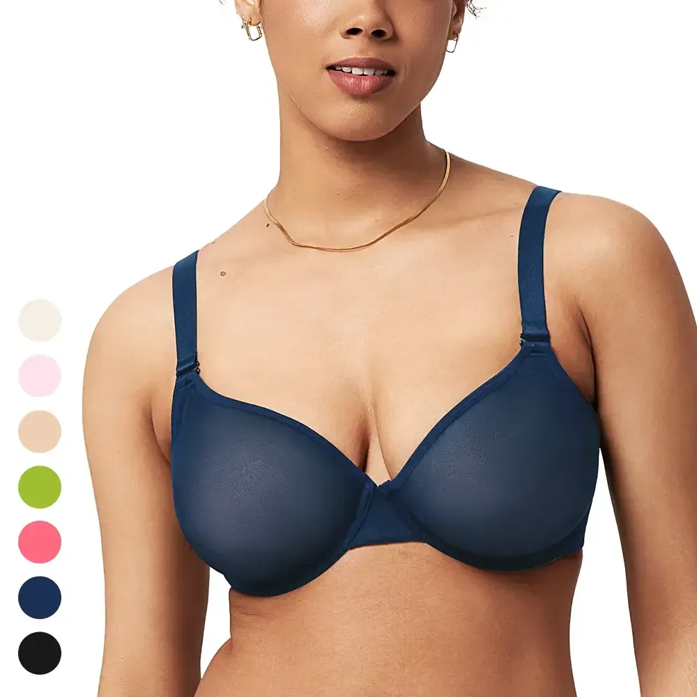 Bra Summer Breathable Unlined Soft Sheer Mesh Underwire Support Transparent Lightweight Non Padded Minimizer Bra