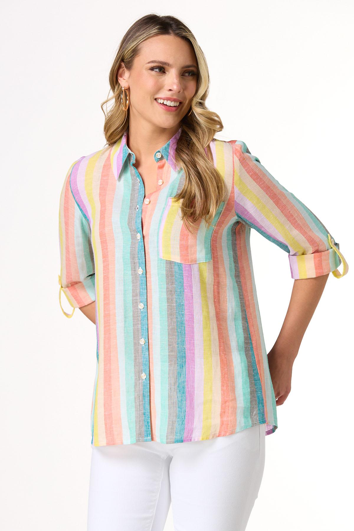 Rainbow Striped Button Down Top