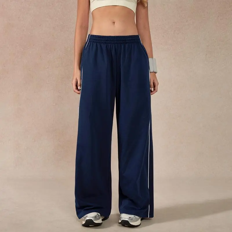 Women's Baggy Wide-Leg Pants – Pocket Design, Elastic Waist & Side