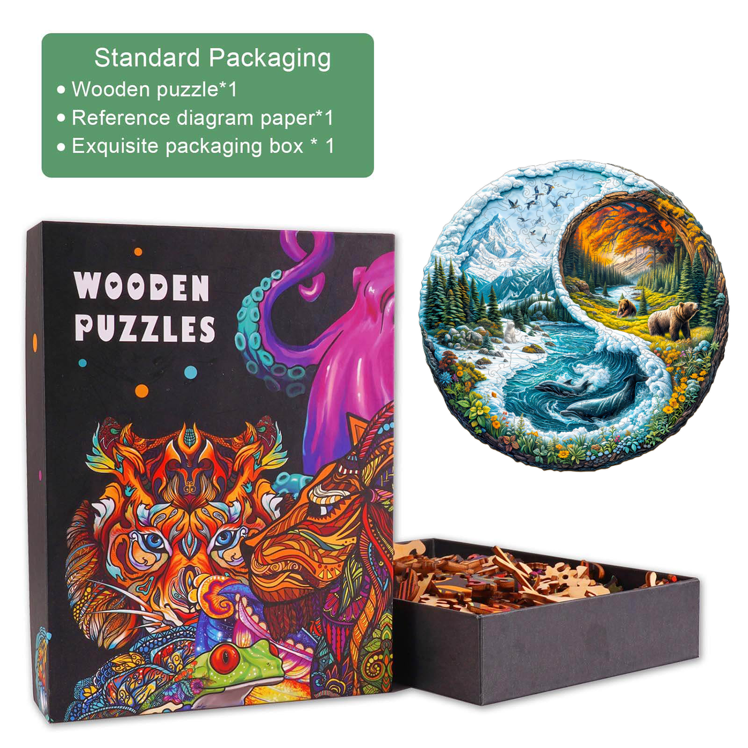 Yin Yang Glacial Forest Wooden Jigsaw Puzzle