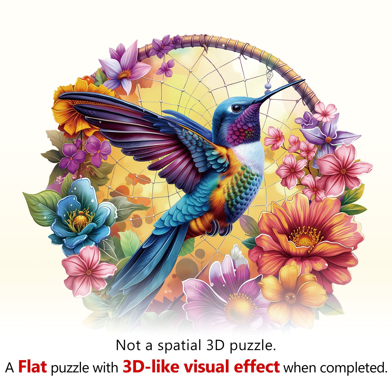 Dreamcatcher hummingbird Wooden Jigsaw Puzzle