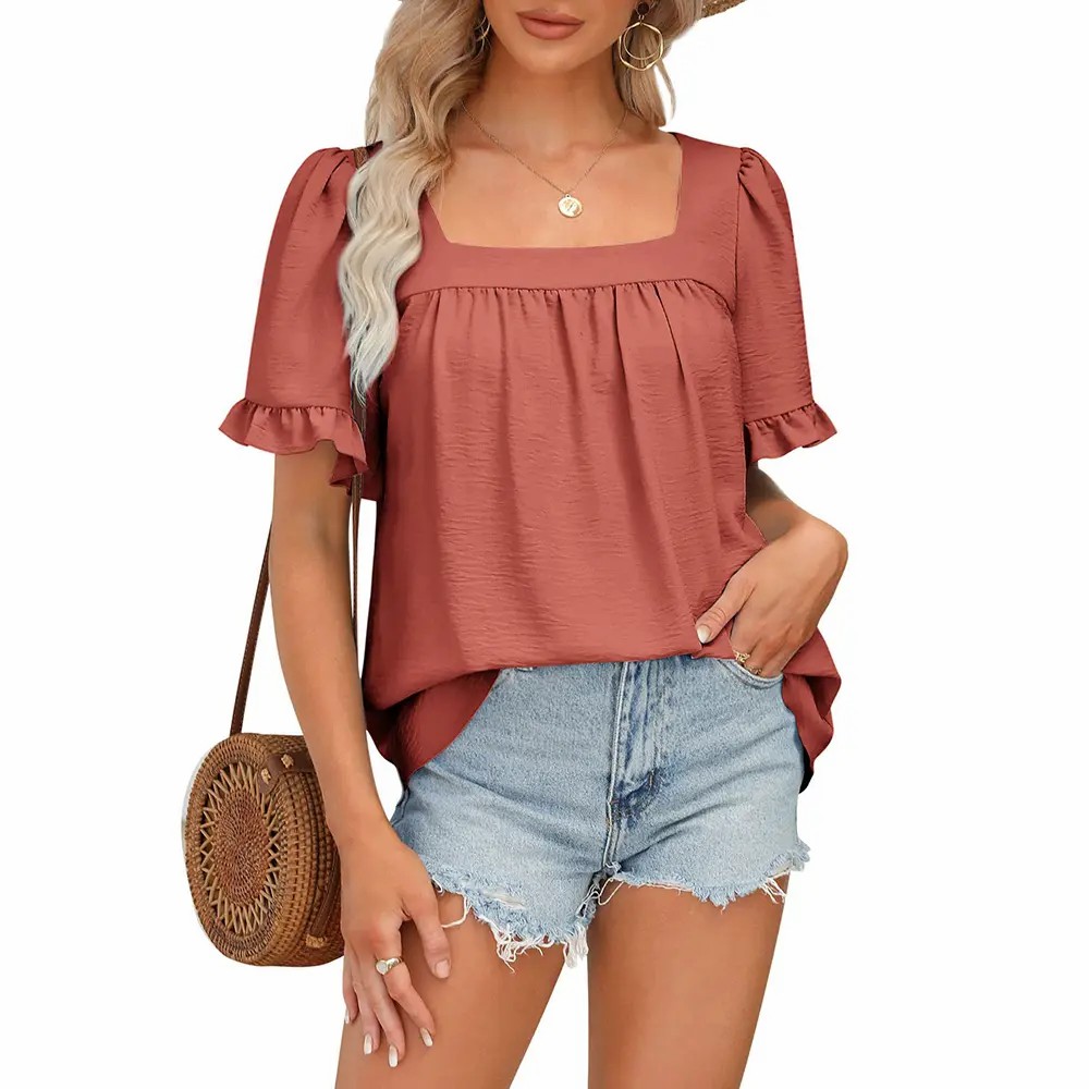 Coquette Blouse | Women's Square Neck Peplum Top with Whimsical Ruffle Sleeves