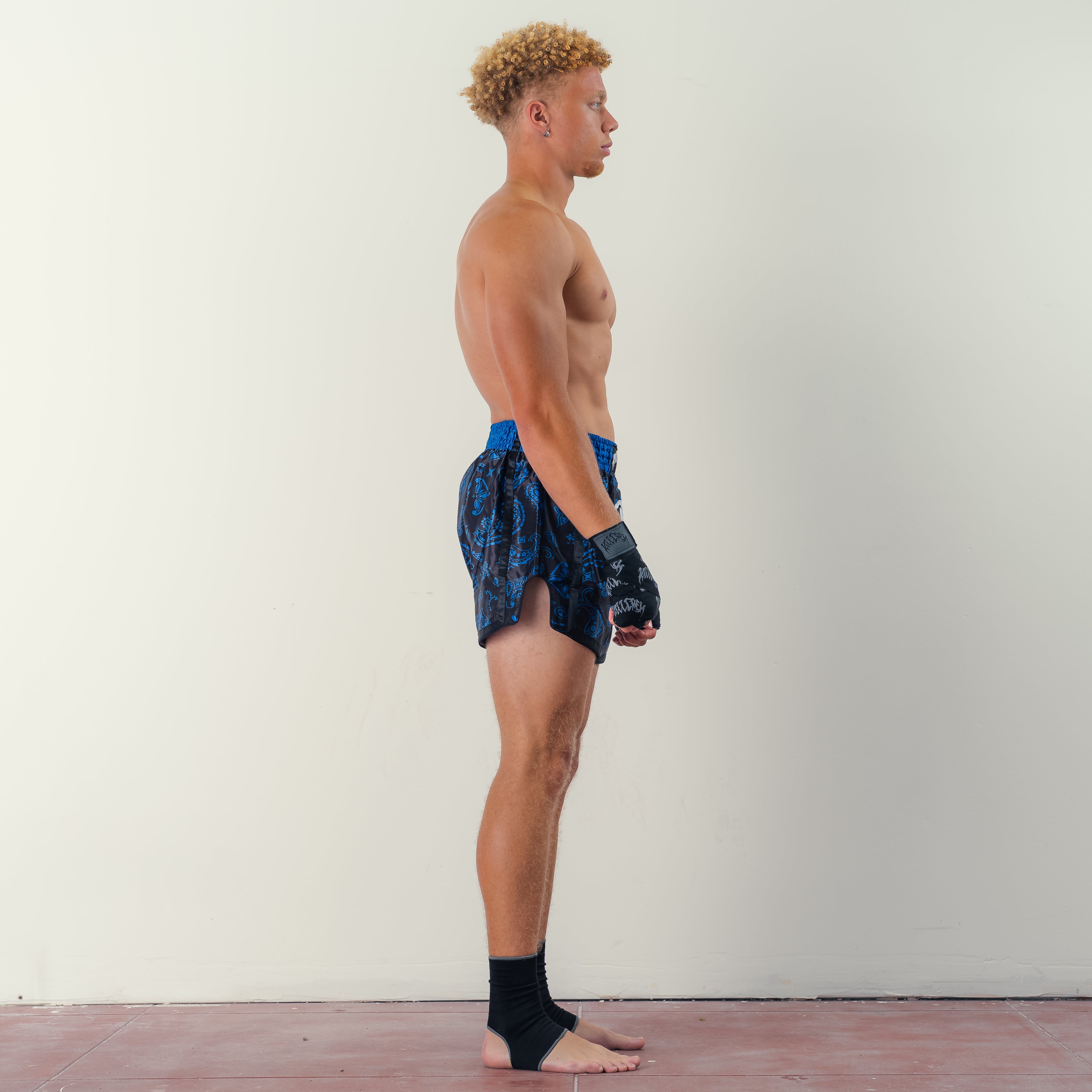 BANDANA FIGHT SHORTS - BLACK / BLUE