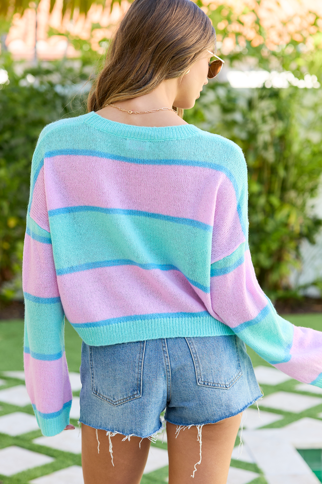 Penelope Purple And Turquoise Stripe Cropped Sweater