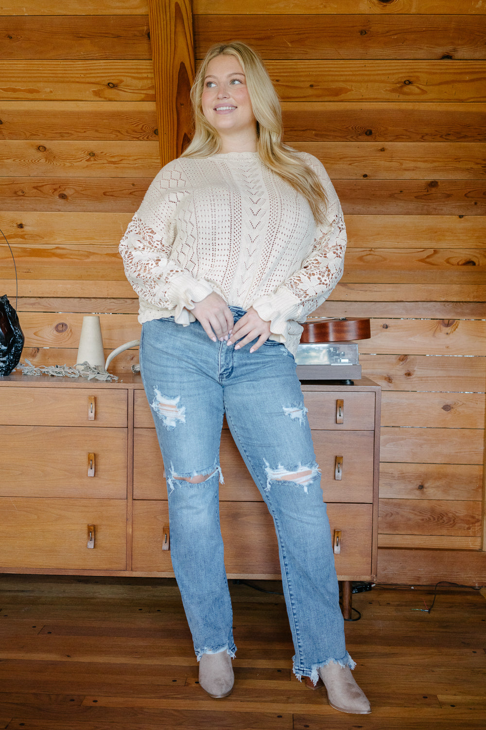 Susie Distressed Straight-Mid Rise Jeans - PLUS