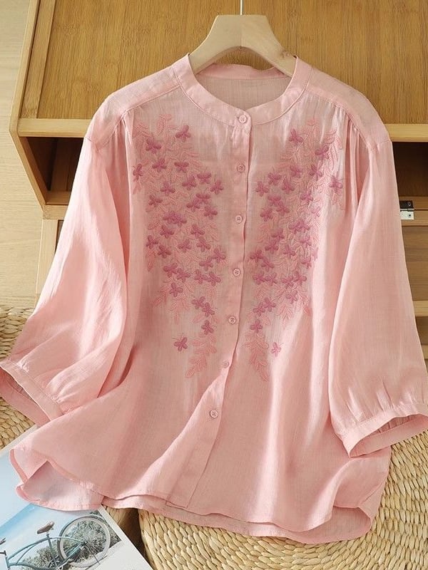 Women Embroidered Cotton Linen Tops- Fast Shipping