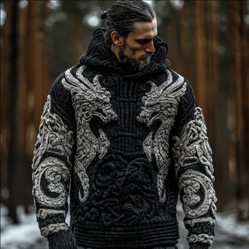Men's Viking-style Winter Warm Hooded Knitted Sweater