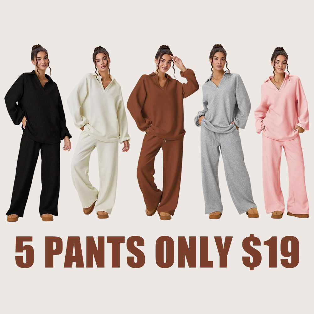 Women’s Slouchy V-Neck Textured Two-Piece Lounge Set