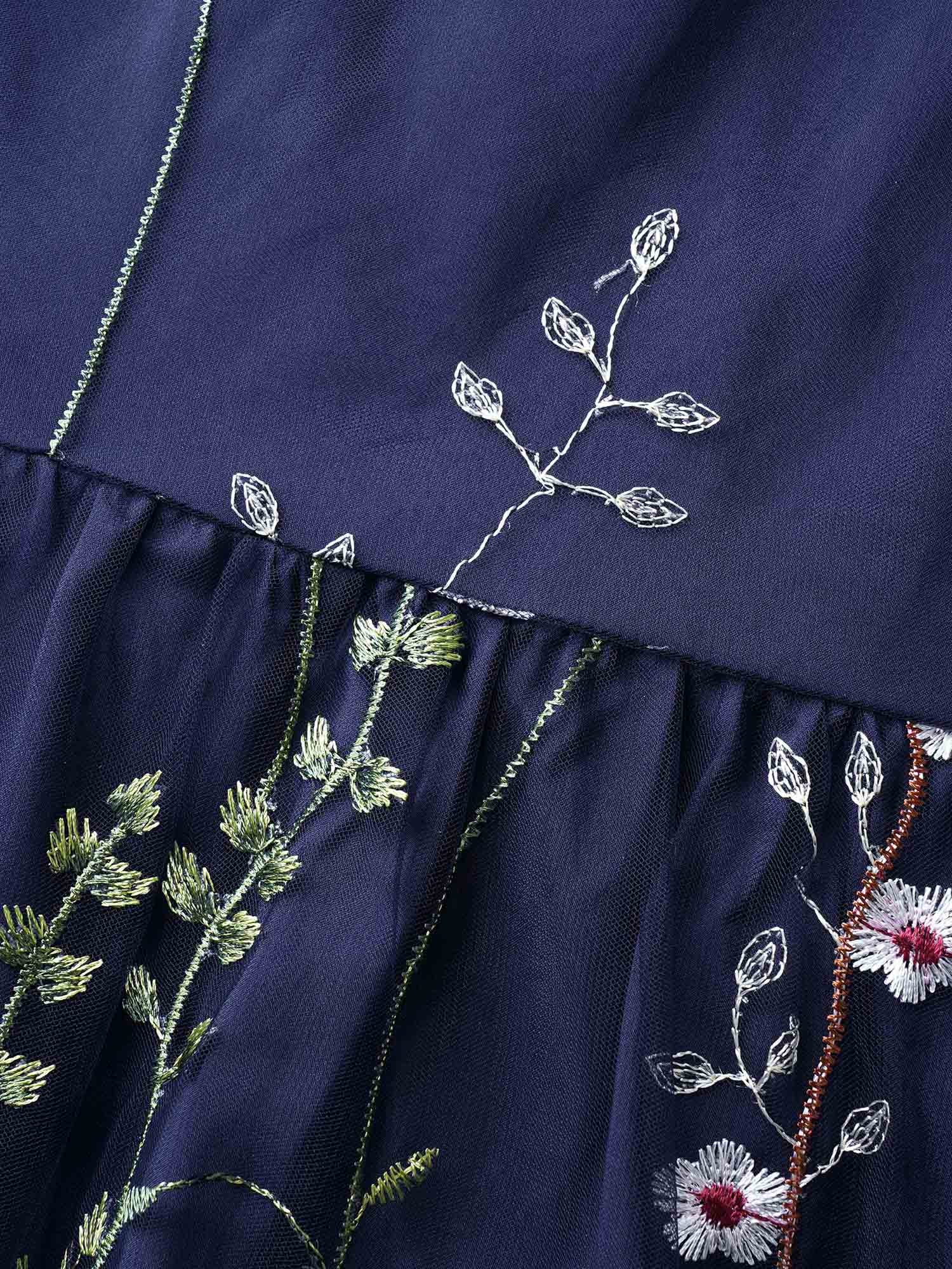 U Neck Floral Embroidered Mesh Cami Dress