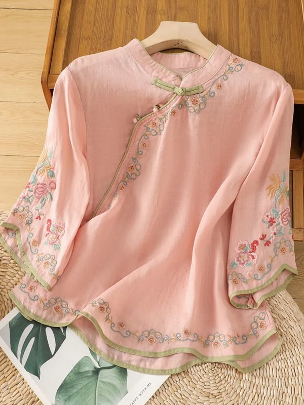 Women Embroidered Cotton Linen Tops- Fast Shipping