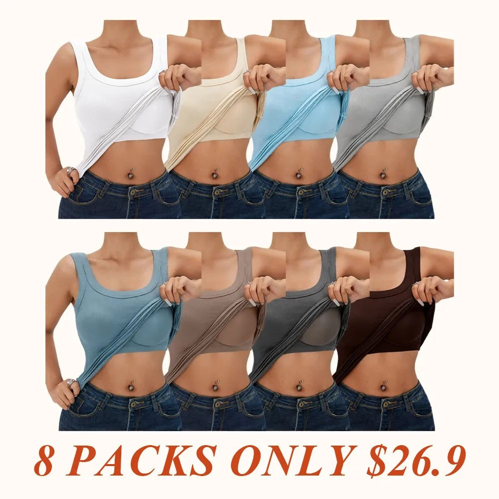 Ribbed Workout Tank Tops for Women with Built in Bra Tight Racerback Scoop Sports Tank Neck Athletic Top