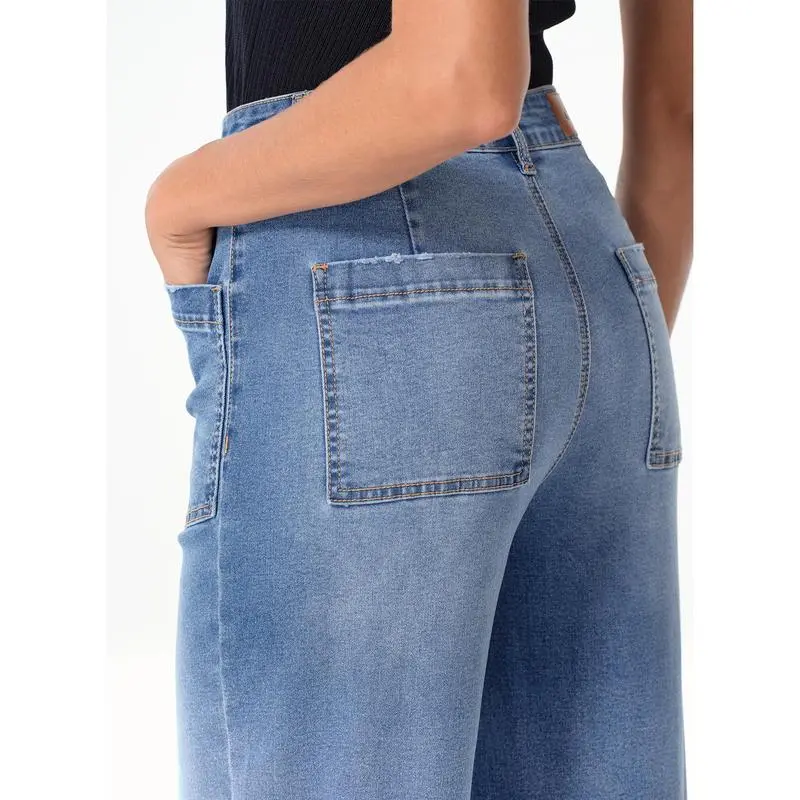 Women's Wide Leg Jeans High Waisted Stretchy Jeans Straight Leg Loose Fit Zimbaplatinum Ankle Denim Pants