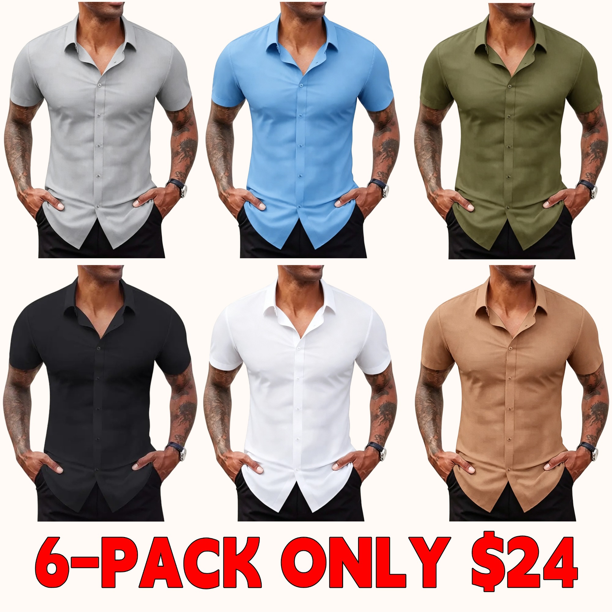 Men's Stretch Dress Shirt — Short Sleeve, Slim Fit