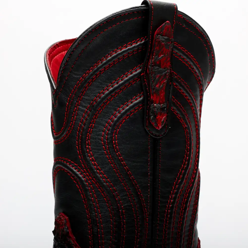 Black Cherry Jumbo Pirarucu Leather Boots - Square Toe