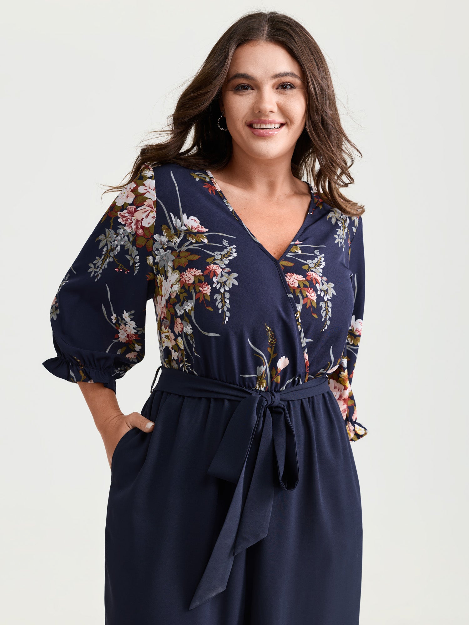 Floral Contrast Belted Wide-Leg Jumpsuit