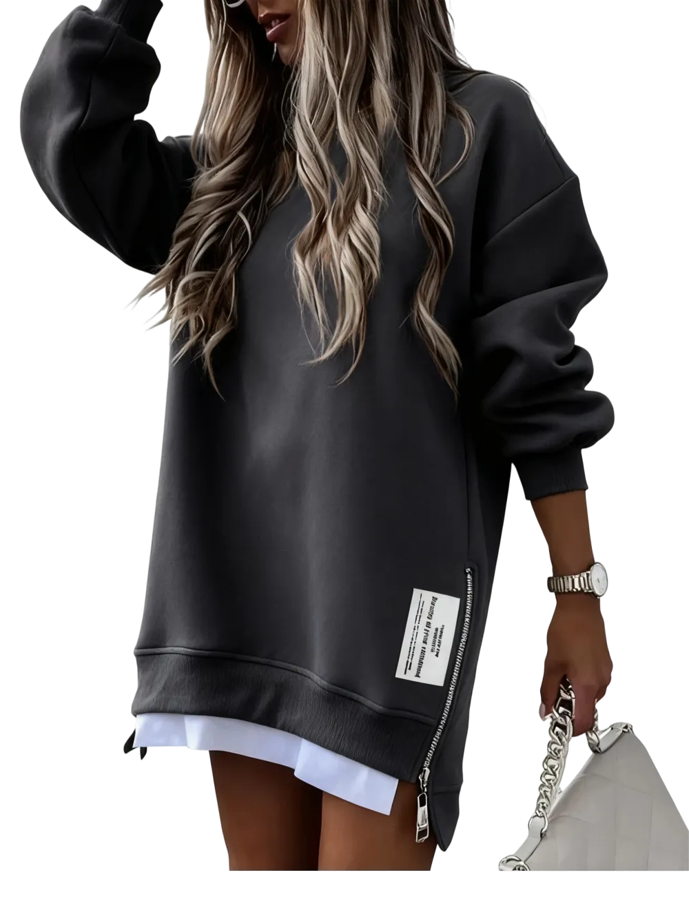 Women's pullover sweatshirt with slit casual dress