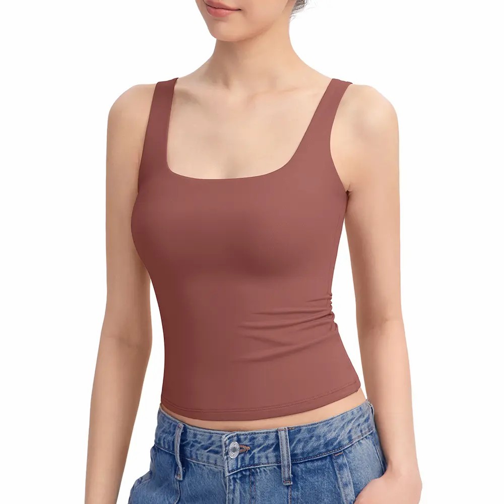 Women’s Square Neck Tank Top – Double Lined Sleeveless Minimalist Basic