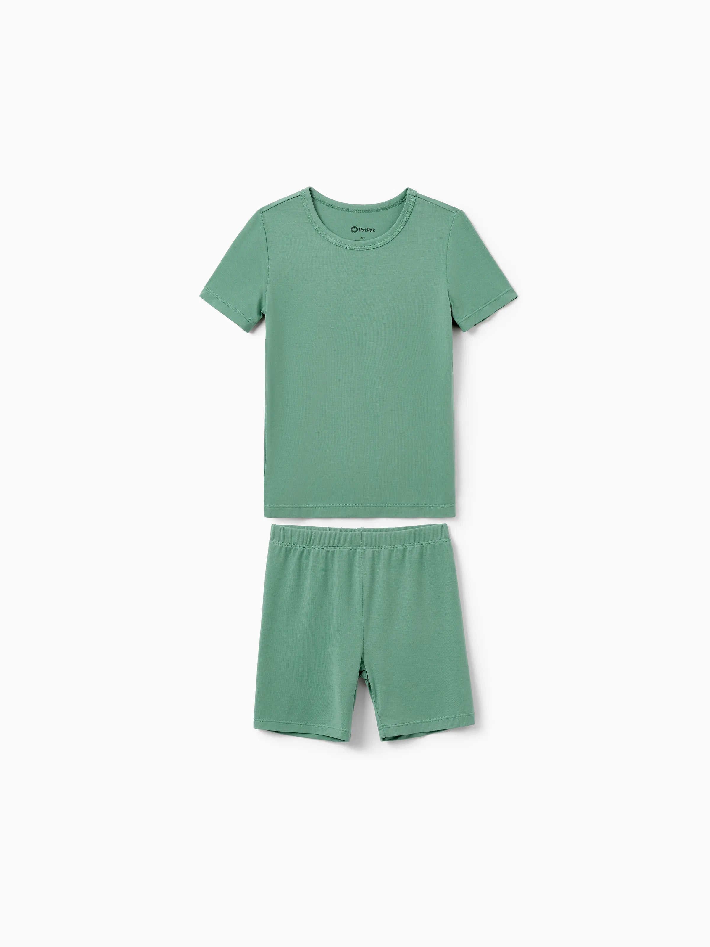 Family Matching Bamboo Pajamas Buttery Soft Bamboo Viscose PJs for Men Women Kids Toddler Baby, Solid Color Short Sleeve Shirt & Shorts Sleepwear Green