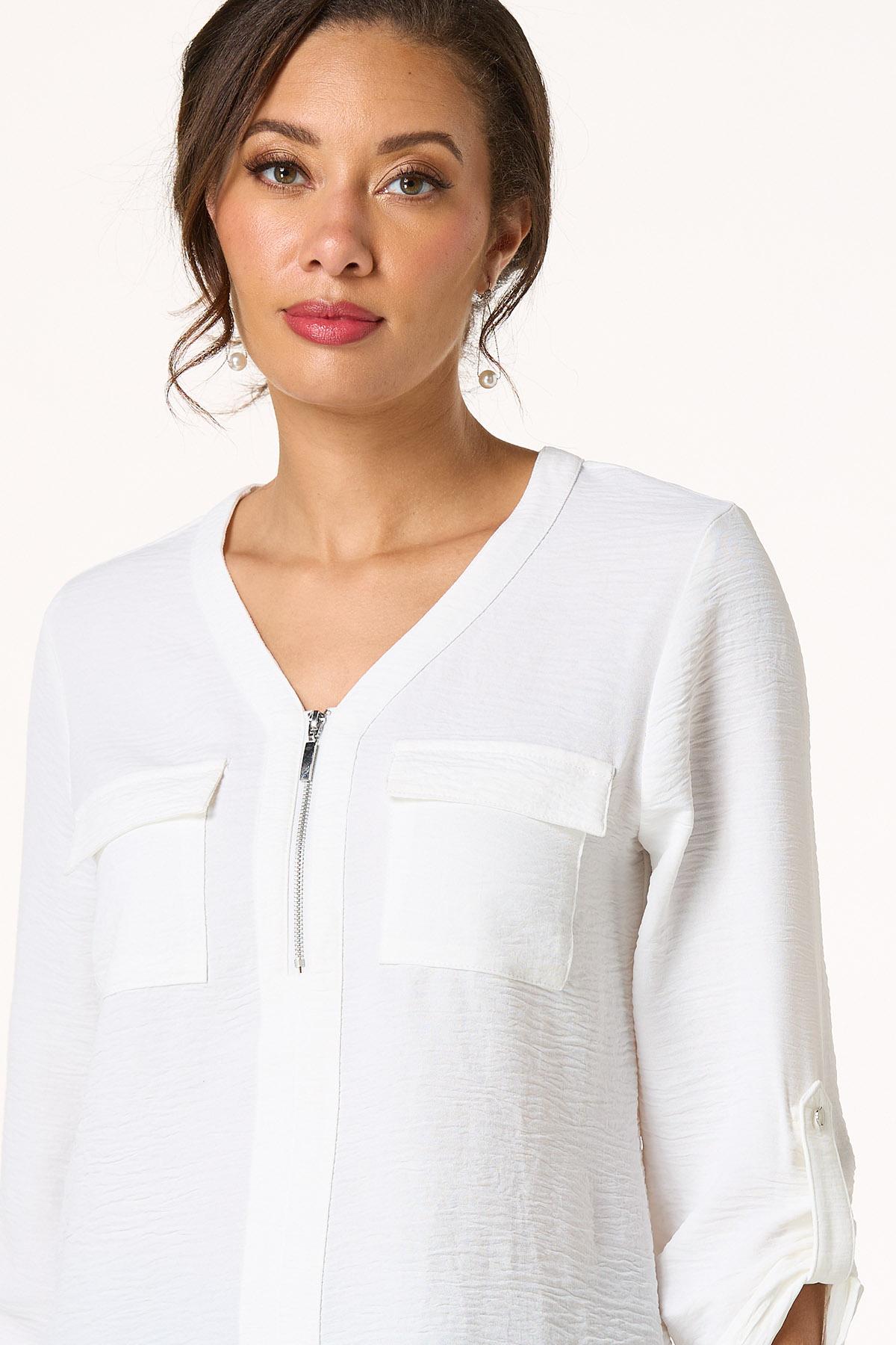 Solid Zip Up Neckline Top