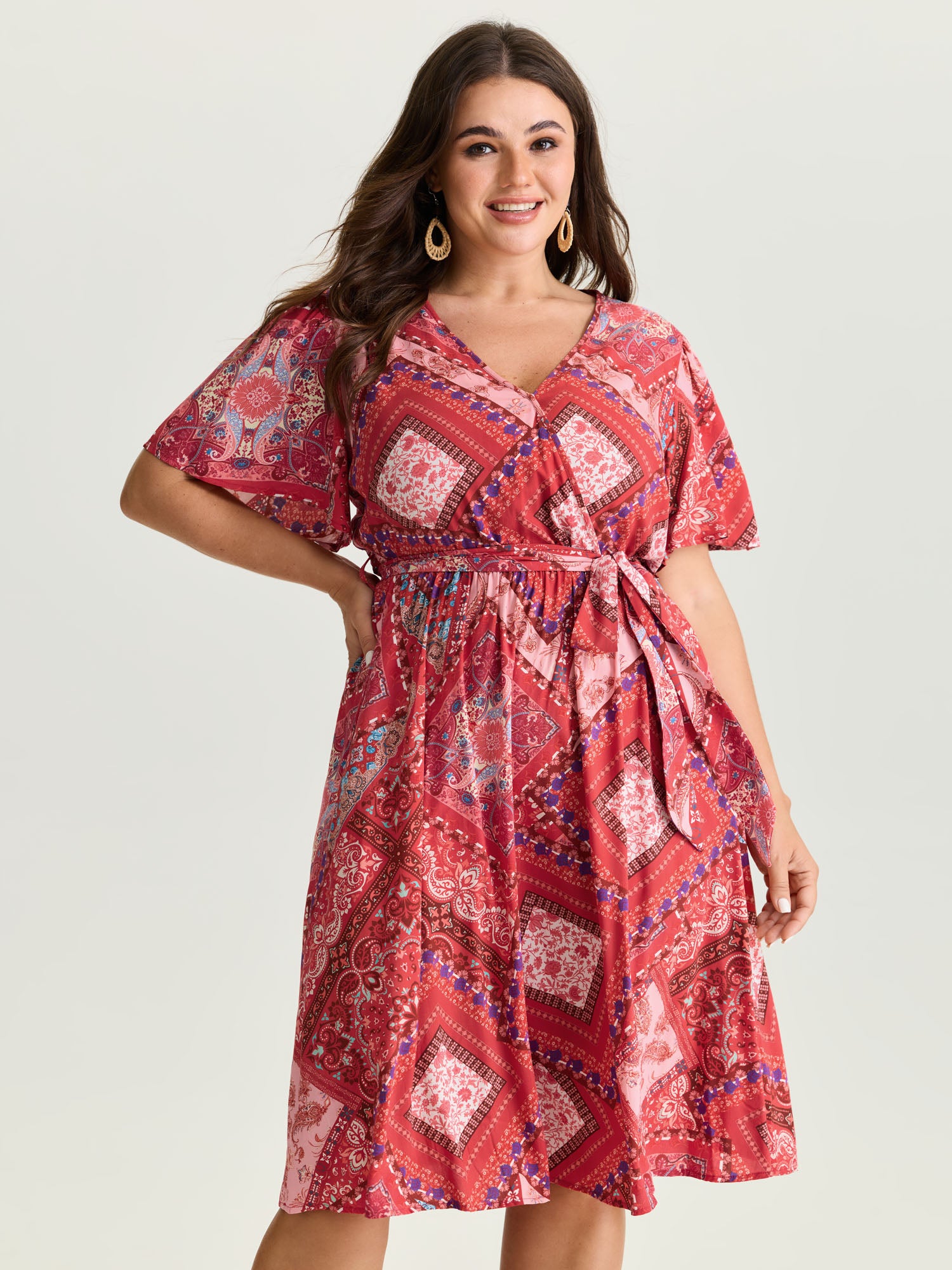 Supersoft Floral Patchwork Print Waist-Tie Midi Dress