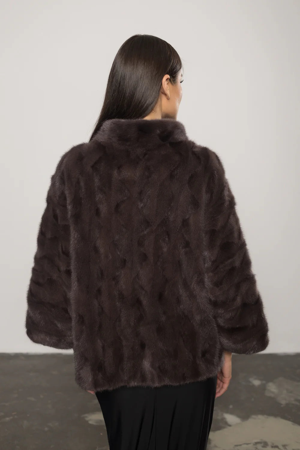 Haină din Blană Naturală de Vizon, Mâneci 3/4, Femei, Purple Brown 400