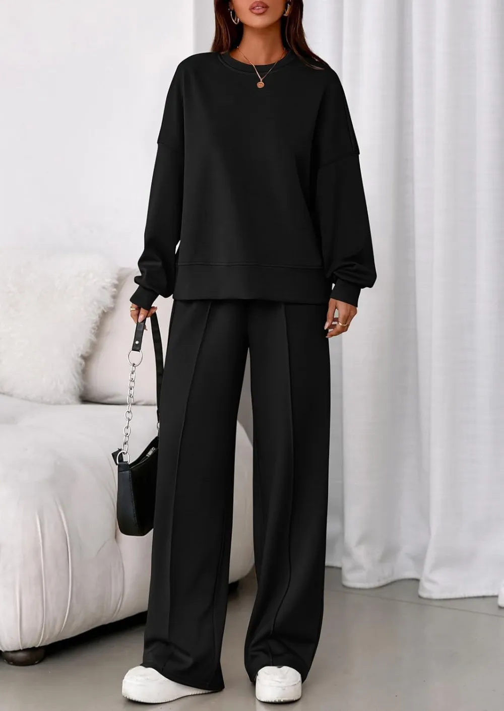 2 Piece Sets For Women Fall Trendy Long Sleeve Sweatshirt Wide Leg Pants Loungewear Set