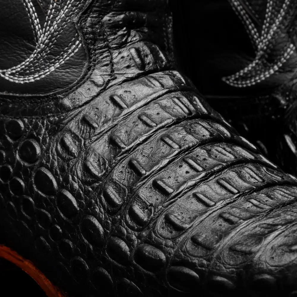 Black Caiman Hornback Leather Boots - Square Toe