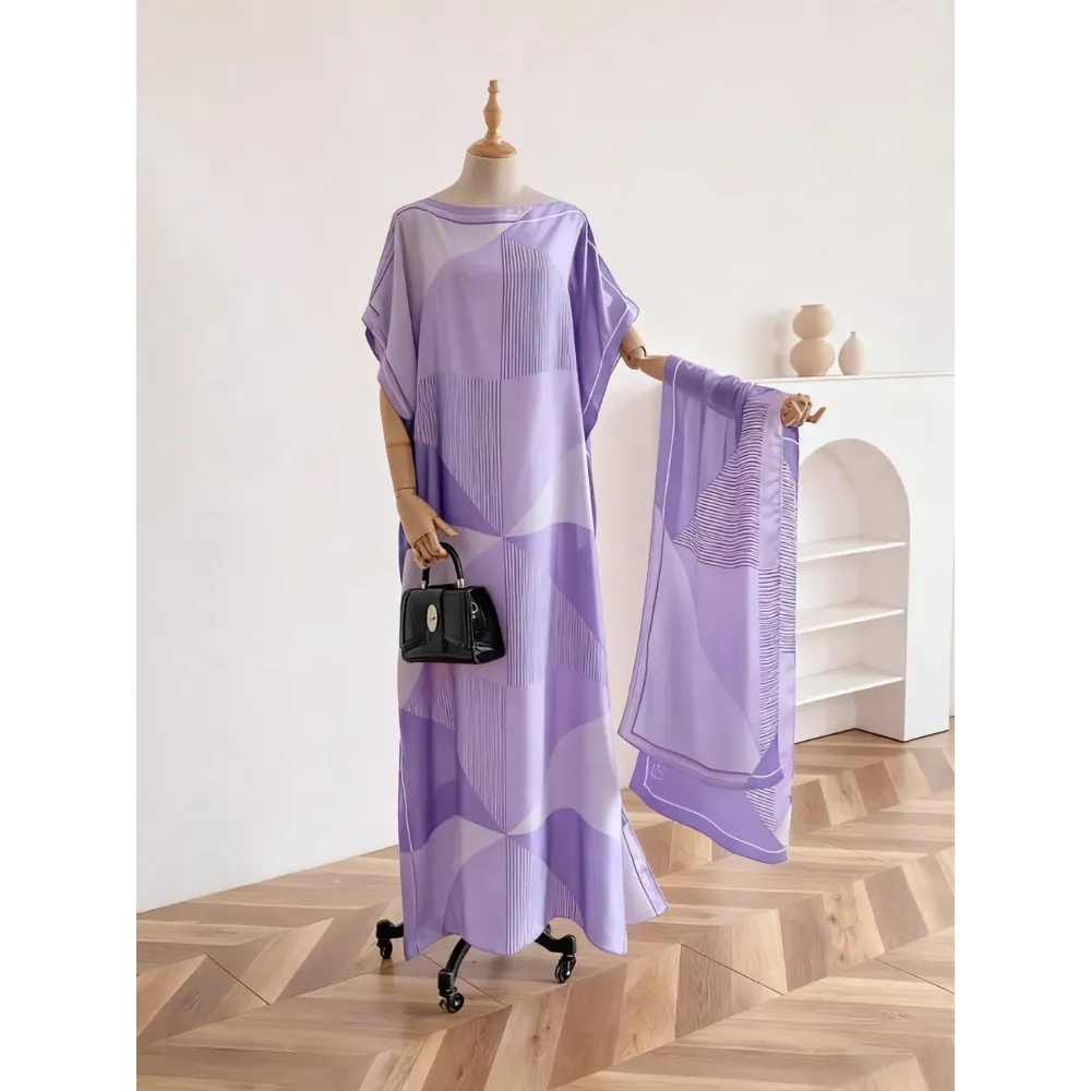 Women's Print Long Scarf & Poncho Set