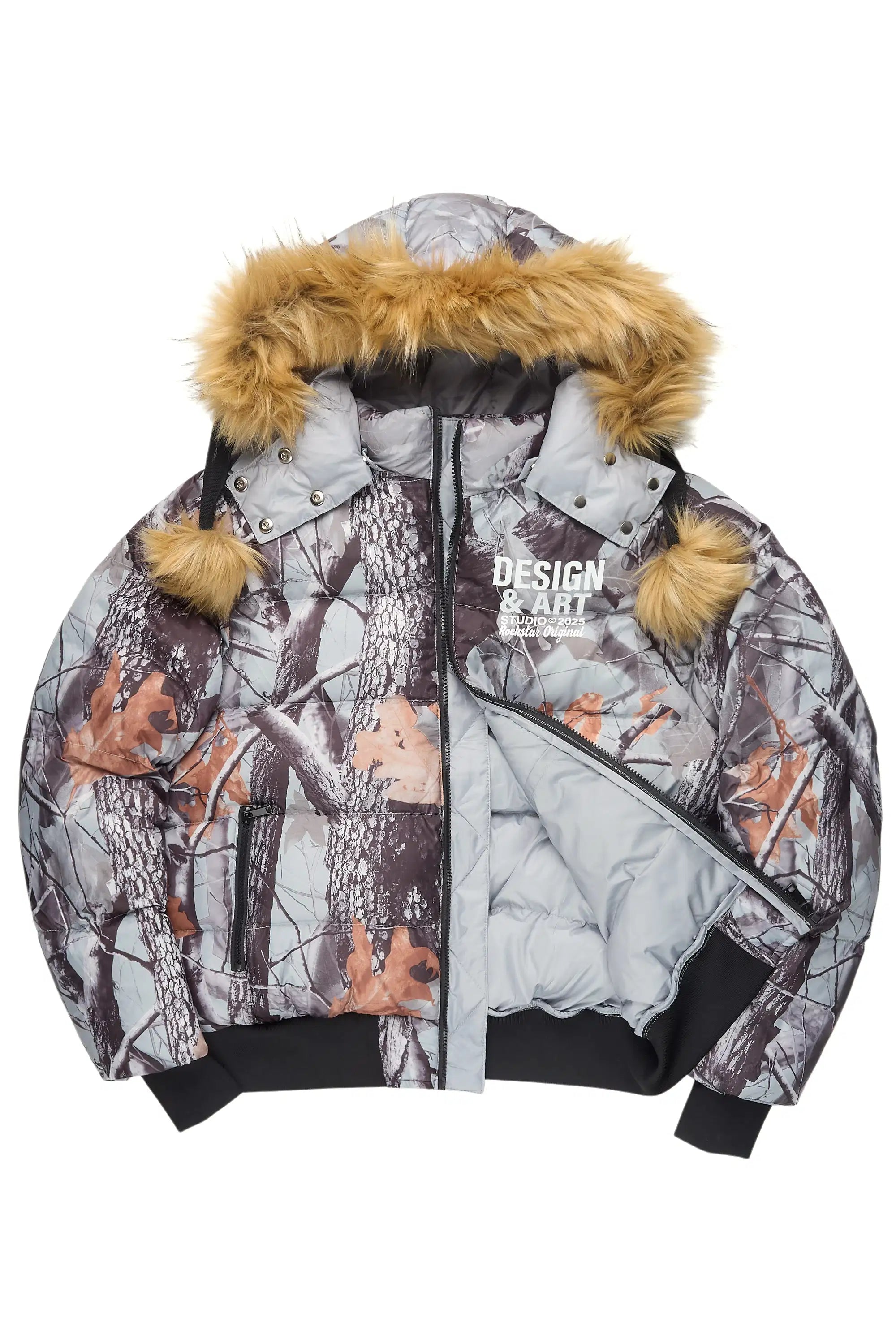Benita Grey Tree Camo Puffer Jacket