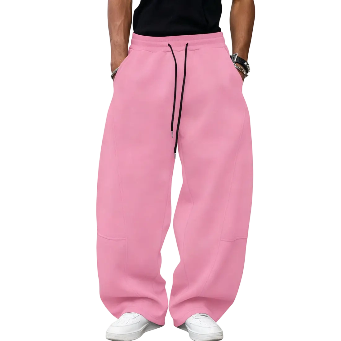 Unisex Drawstring Waist  Straight Wide-Leg Loose Fit Jogger Pants