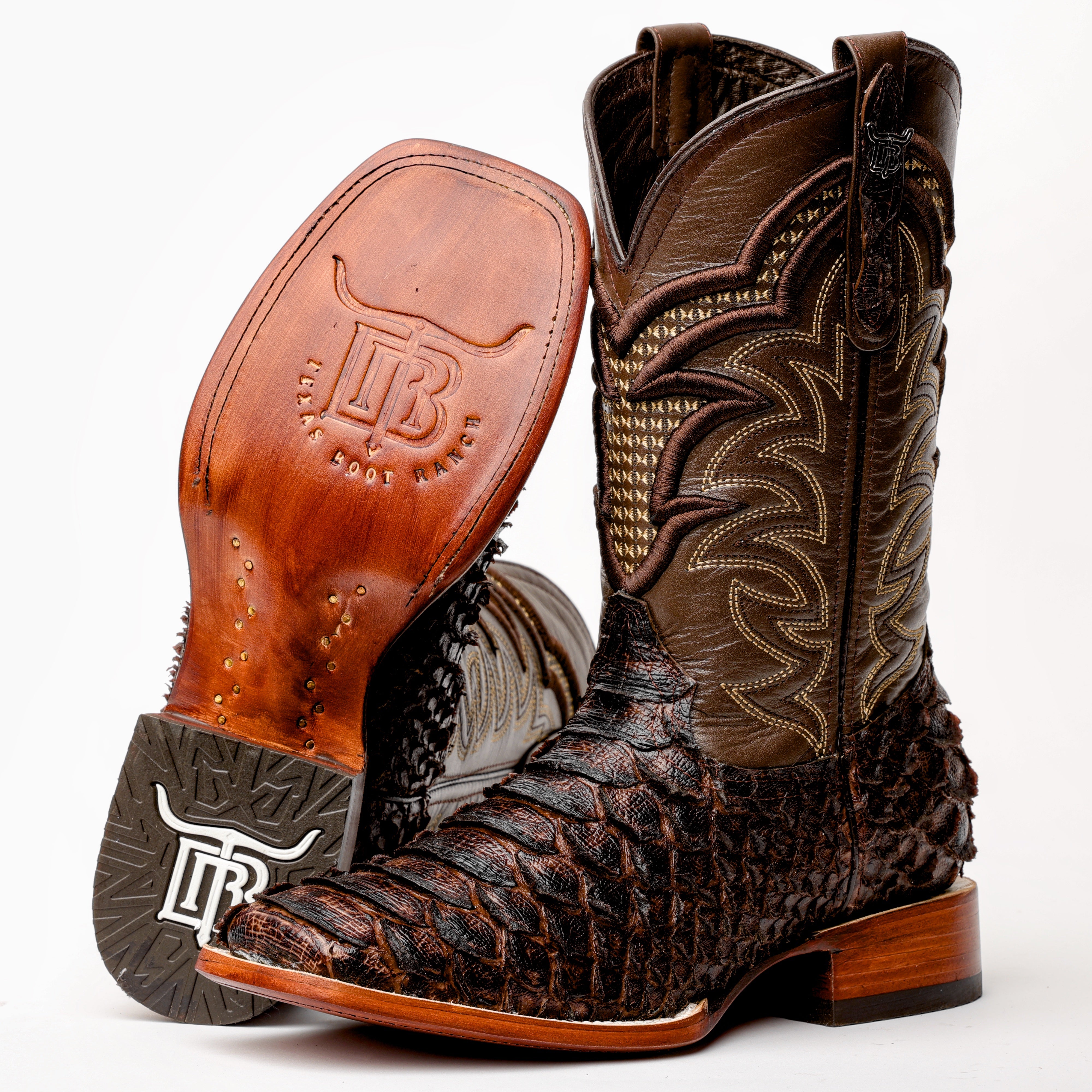 Brown Jumbo Python Leather Boots - Square Toe
