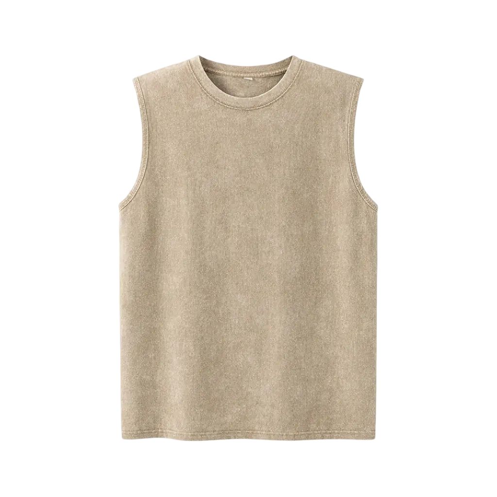 Men's Cotton Sleeveless Muscle Tank Tops Vintage Acid Wash Cutoff Loose Workout Tee Shirts