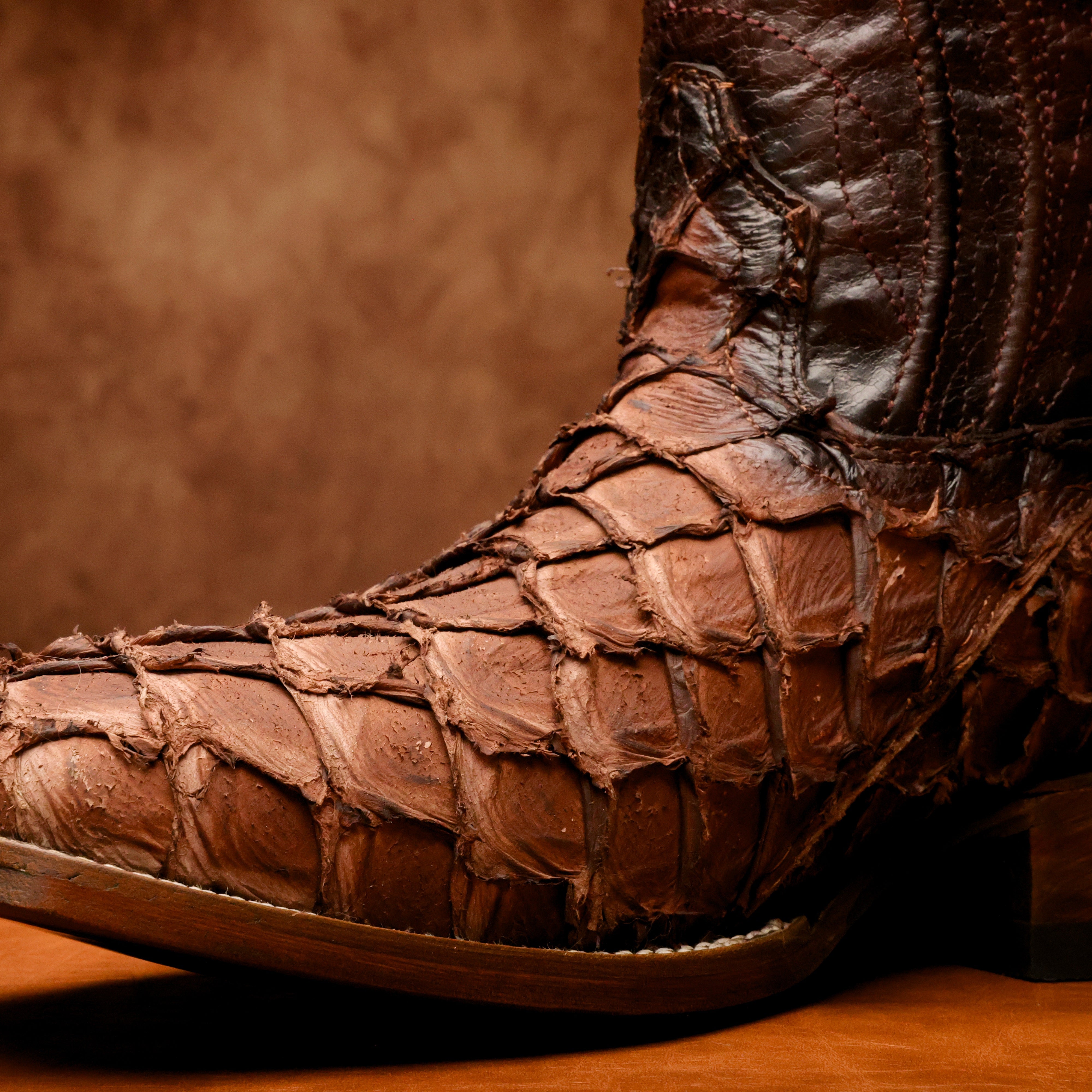 AUTHENTIC Brown Pirarucu Boots - Square Toe
