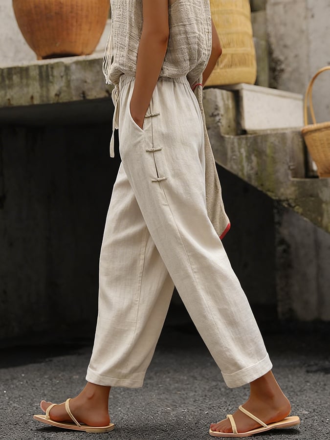 Women's Casual Solid-Color Cotton-Linen Pants