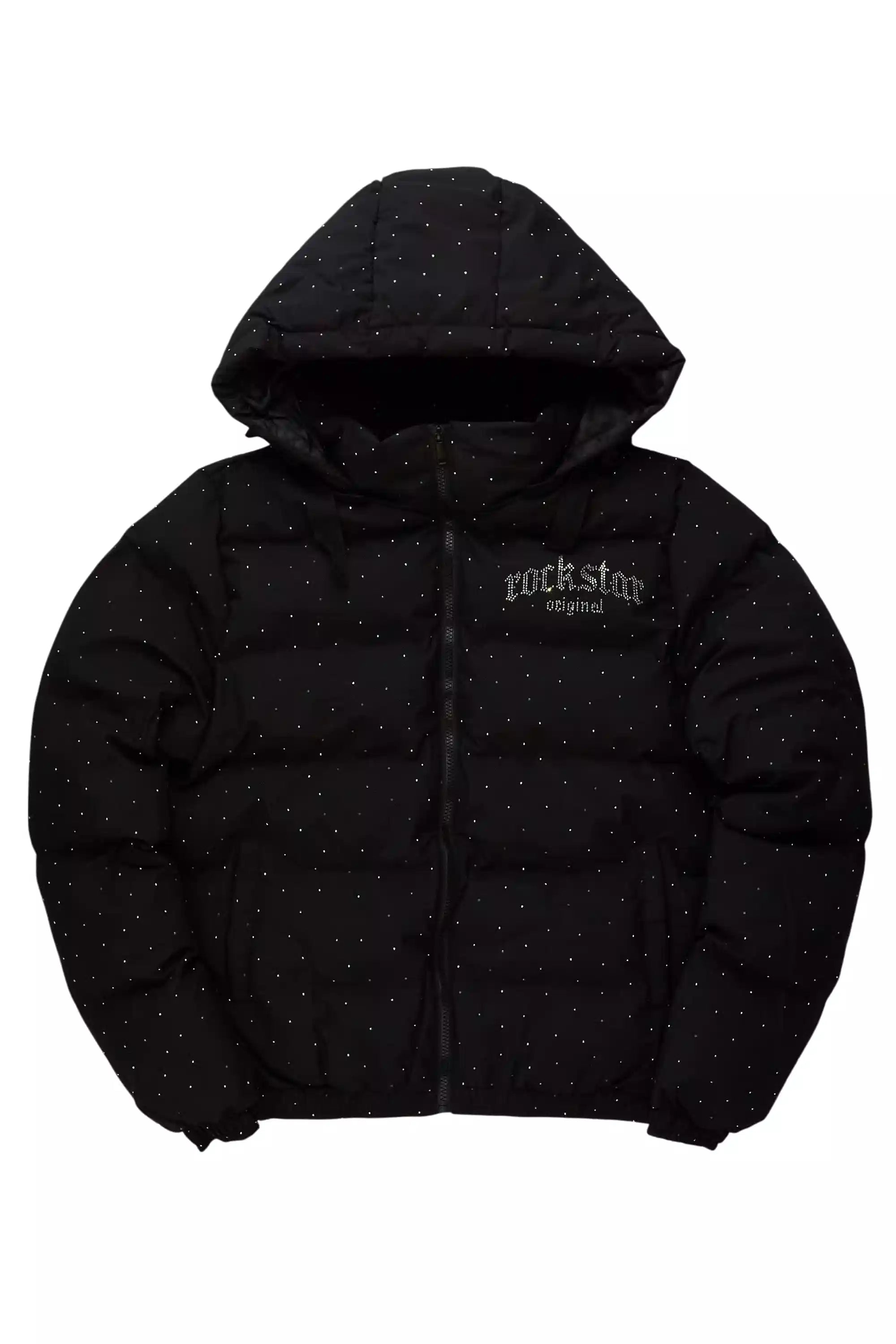 Onellia Black Rhinestone Puffer Jacket