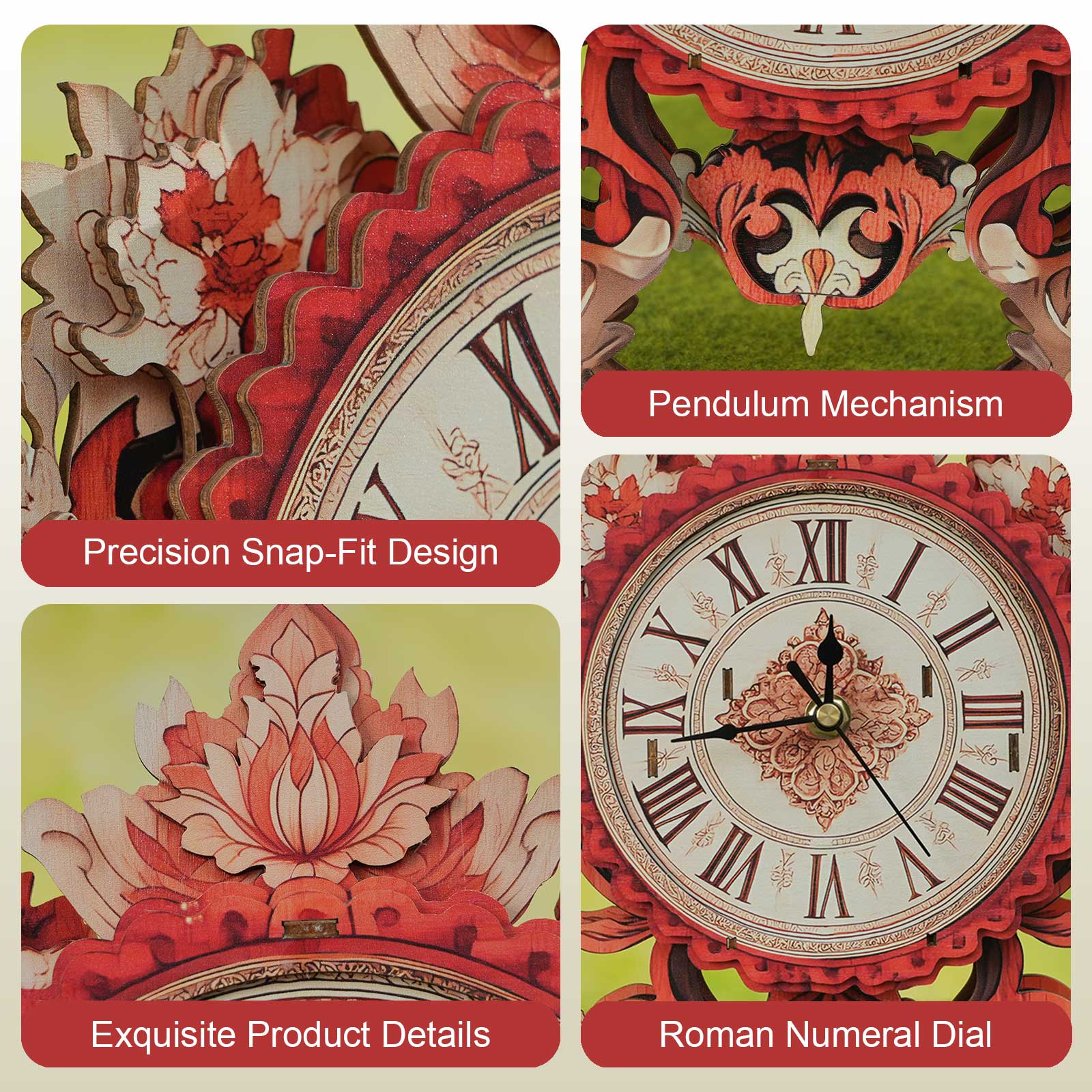 Fire Flame Flower– DIY Wooden Clock, 3D Puzzle Craft Kit