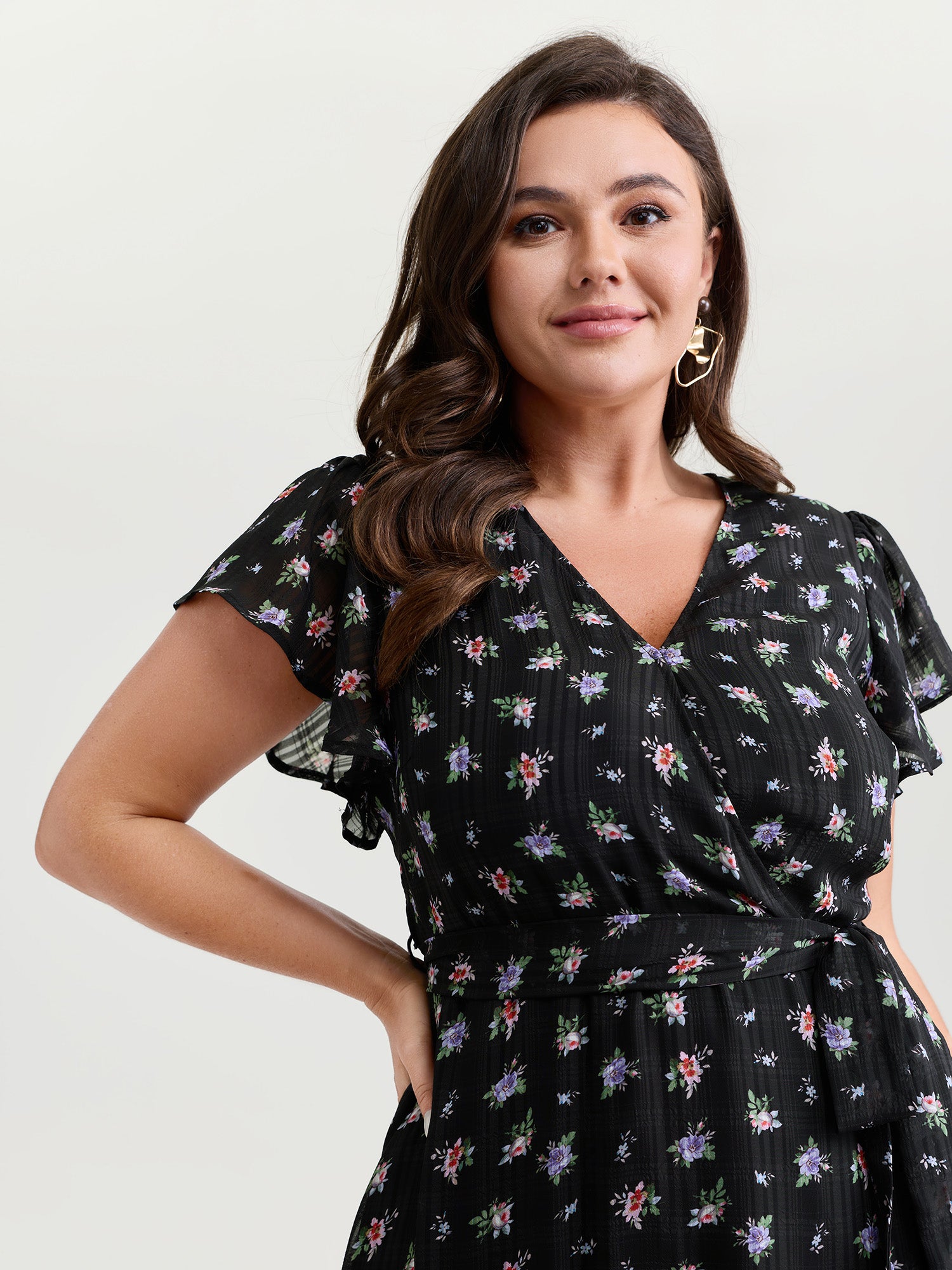 Floral Print Waist-Tie High Low Hem Midi Dress