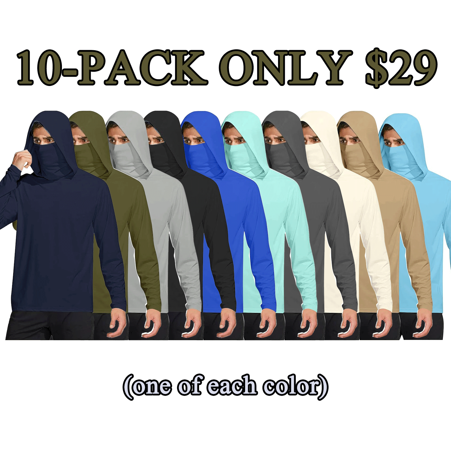 Men’s UPF 50+ Sun Protection Hooded Fishing Shirt with Face Mask