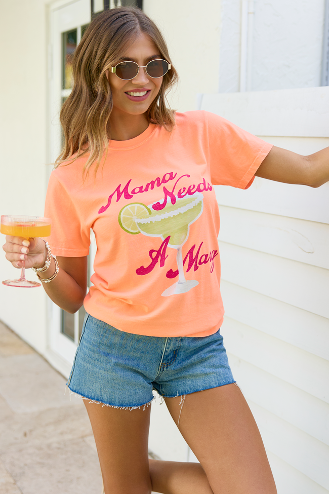 Mama Needs A Marg Neon Orange Graphic Tee