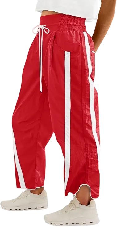 Women's Relaxed Wide-Leg Pants Color-Blocked Athletic Pants