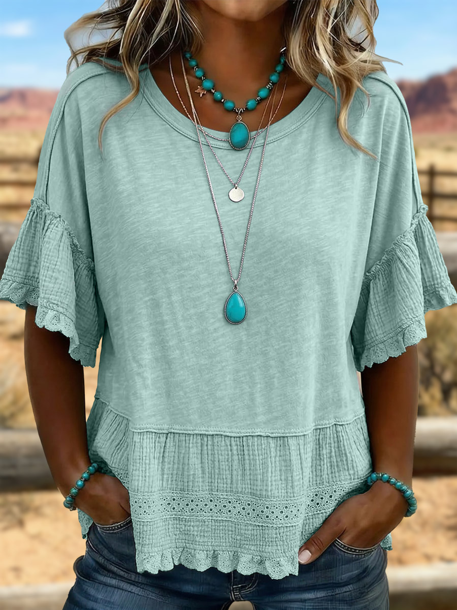 Vintage Art Hollowed Out Lace Patchwork T-Shirt